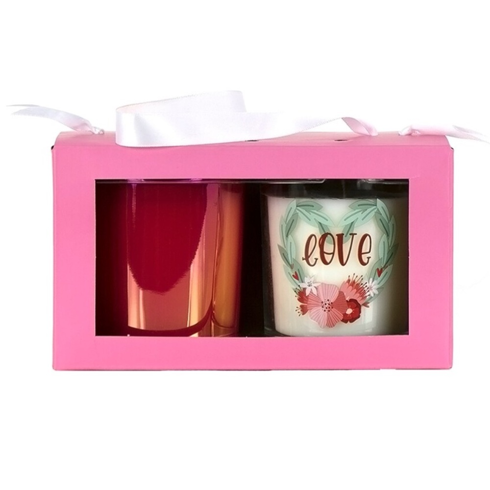Holiday Home Valentines Day Love Red Iridescent Jar Candle Set
